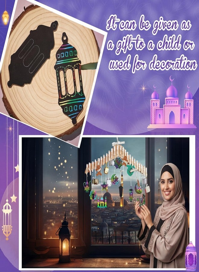مجموعة ورق خدش رمضان من هولوفلاي، 96 قطعة، بطاقات خدش ورقية لعيد مبارك، أشغال يدوية للعيد، زينة قوس قزح معلقة يمكنك صنعها بنفسك لحفلات رمضان، أنشطة عيد مبارك، لوازم الرسم والديكور - Image 5
